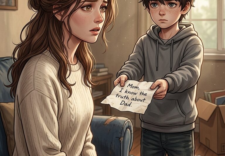 I was a single mom in Denver when my 11-year-old son handed me a crumpled note that read “Mom, I know the truth about Dad” – my whole world froze, but the secret he uncovered in my old storage box left me questioning every memory we ever shared.
